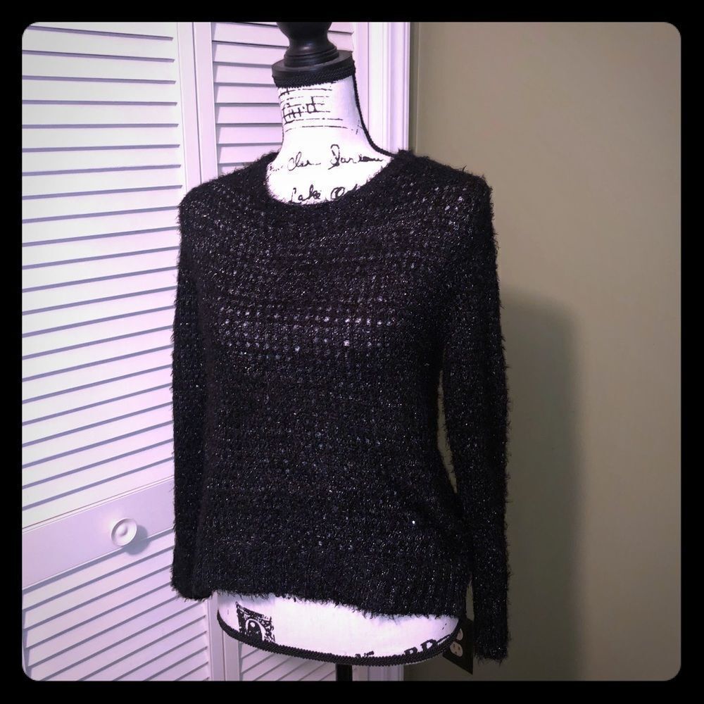 Rampage Sparkle Cut Out Sweater Black with Gold Size Medium M